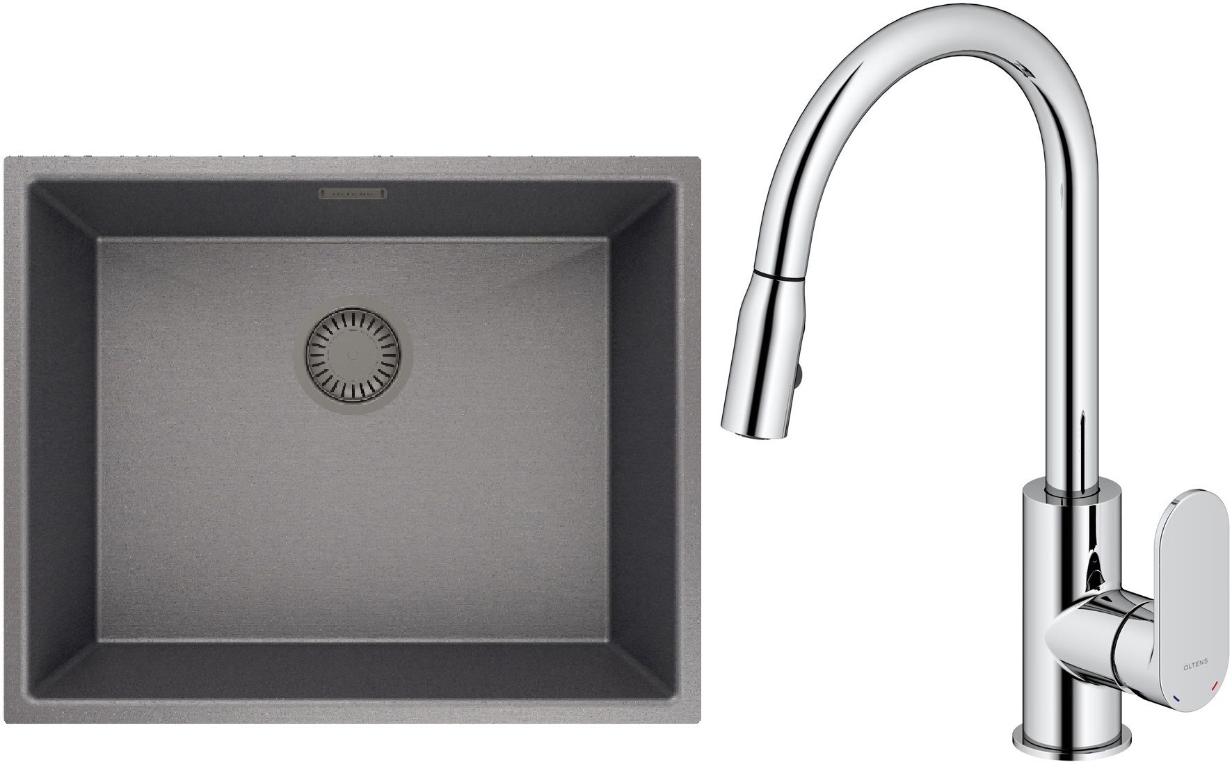 Zestaw Oltens Stalvask zlewozmywak stalowy 54x44 cm z baterią kuchenną Lista czarny/chrom (71101300, 35202100) - Wysyłka w 24h