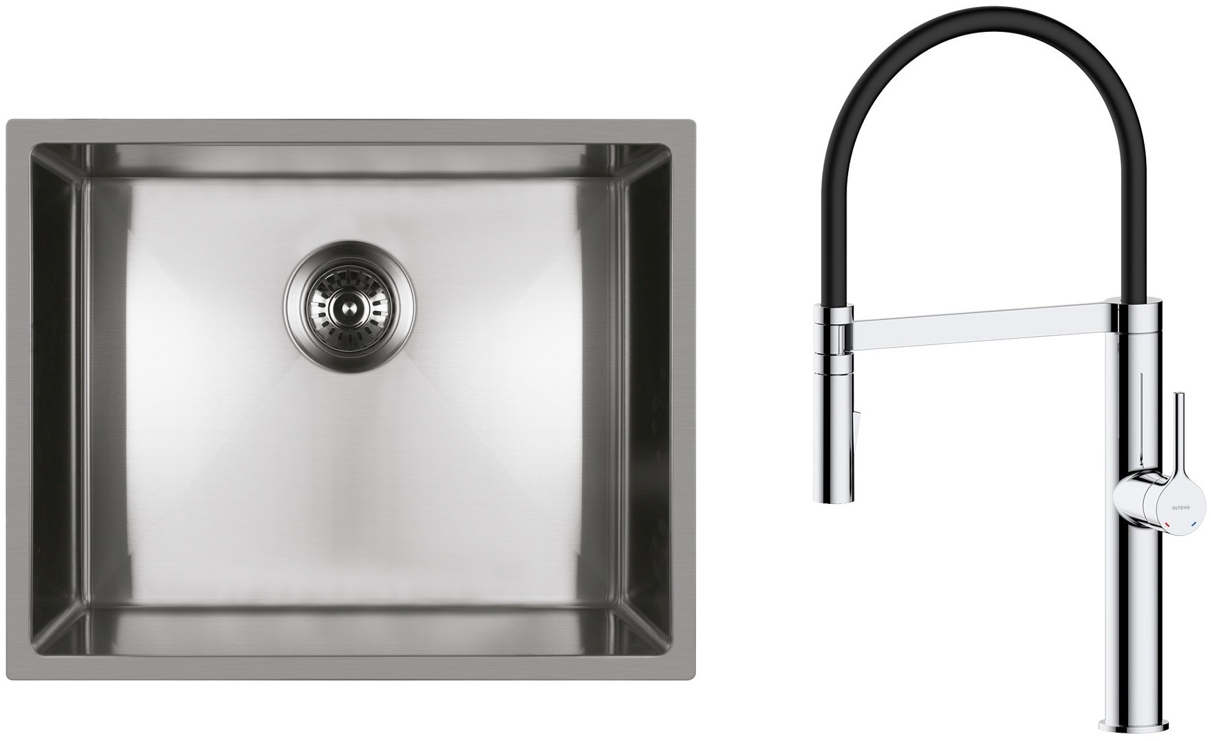 Zestaw Oltens Stalvask zlewozmywak stalowy 54x44 cm z baterią kuchenną Borga stal polerowana/chrom/czarny (71101100, 35207100) - Wysyłka w 24h