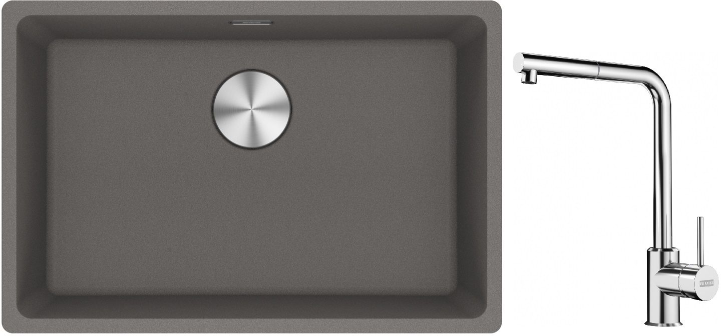 Franke Maris MRG 110-62 zlewozmywak 62x40 cm Fragranite kamienny szary z baterią kuchenną Sirius Side chrom (1250687258, 1150668280)