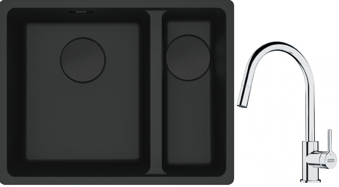Franke Maris MRG 160-34-15SBR zlewozmywak 52x40 cm Fragranite czarny mat z baterią kuchenną Lina chrom (1250697755, 1150693229)