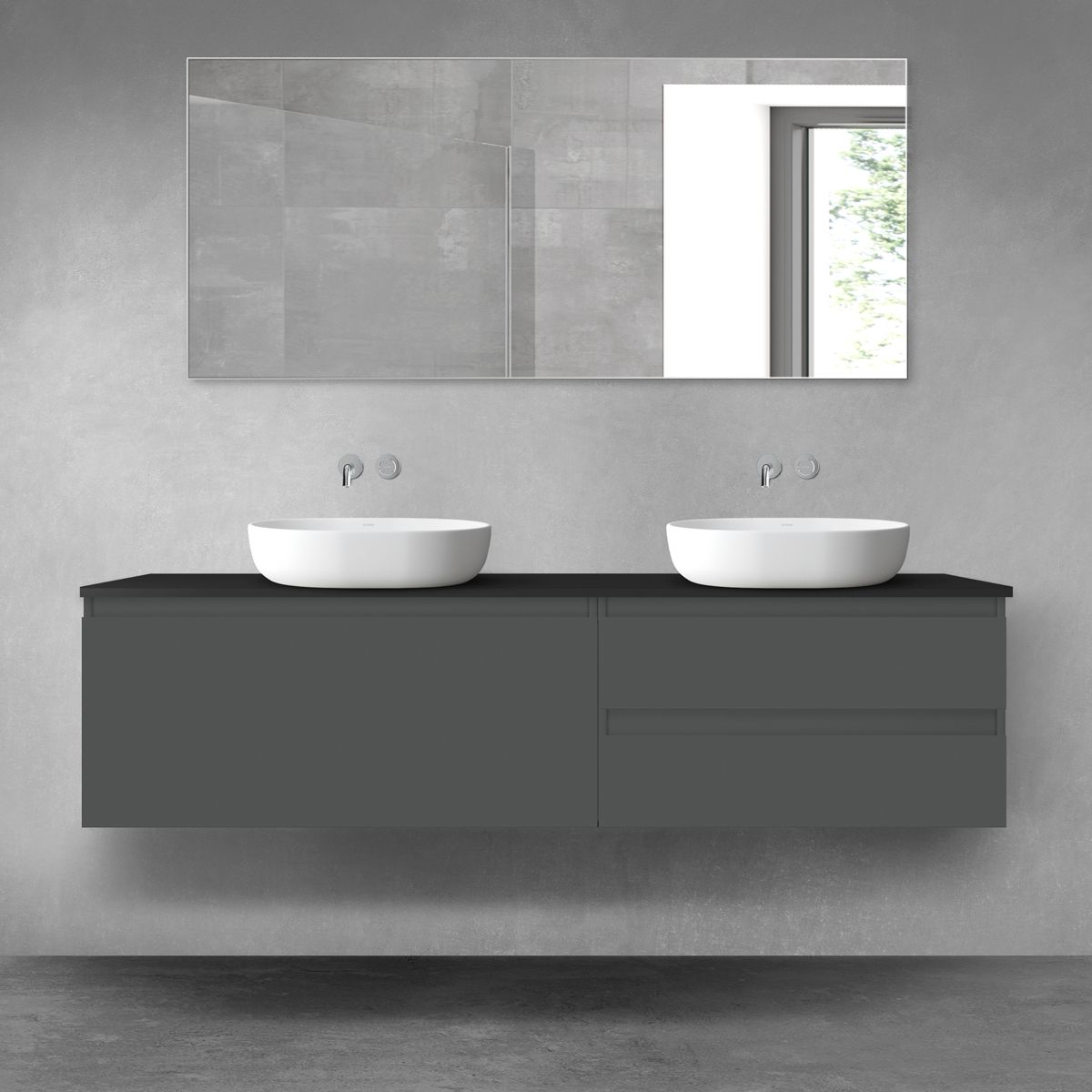 Oltens Vernal zestaw mebli łazienkowych 180 cm z blatem grafit mat/czarny mat 68581400 - Wysyłka w 24h