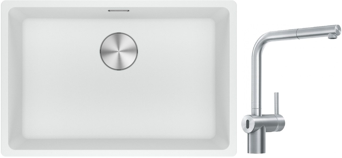 Franke Maris MRG 110-62 zlewozmywak 62x40 cm Fragranite biały polarny z baterią kuchenną Atlas Neo Sensor stal szlachetna (1250687259, ...