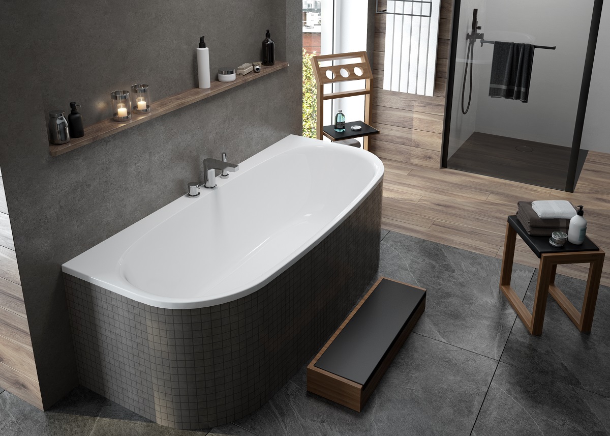 Hoesch iSensi wanna owalna 180x80 cm przyścienna do zabudowy biała 3848.010