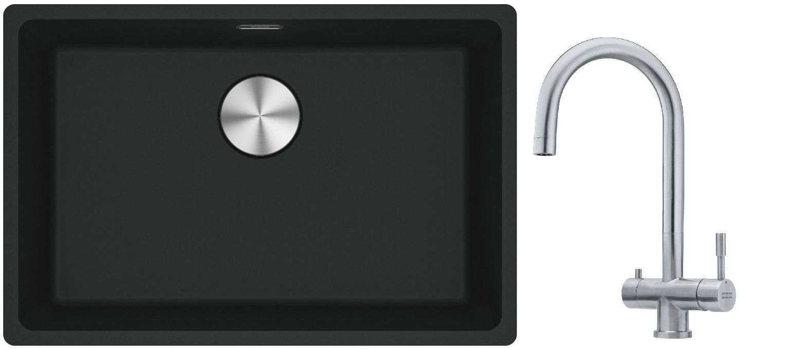 Franke Maris MRG 110-62 zlewozmywak 62x40 cm Fragranite czarny mat z baterią kuchenną Eos stal szlachetna (1250687256, 1200179979)