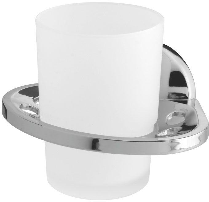 Bisk Ontario kubek do mycia zębów z uchwytem ściennym szkło mrożone/chrom 00227