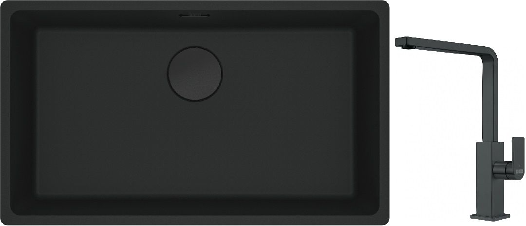 Franke Maris MRG 110-72 zlewozmywak 72x40 cm Fragranite czarny mat z baterią kuchenną Mythos czarna stal szlachetna (1250697757, ...