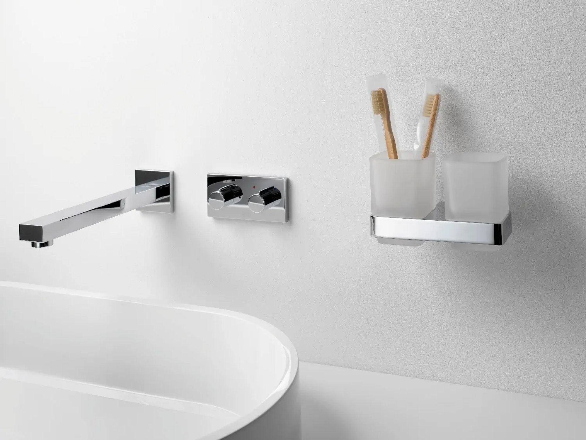 Emco Loft kubek do mycia zębów podwójny z uchwytem chrom/szkło satynowe 052500100