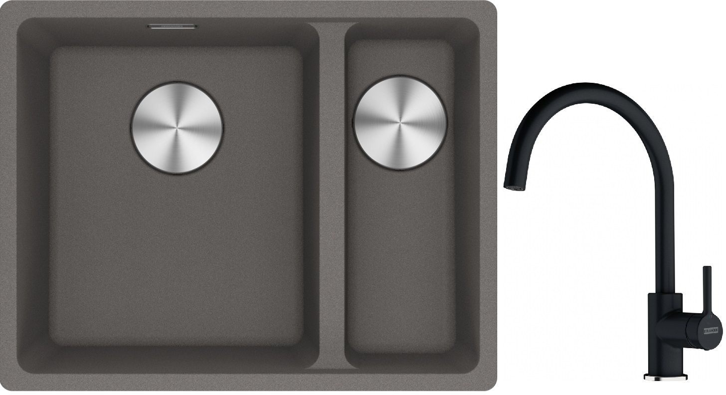 Franke Maris MRG 160-34-15SBR zlewozmywak 52x40 cm Fragranite kamienny szary z baterią kuchenną Lina onyx (1250687266, 1150626020)