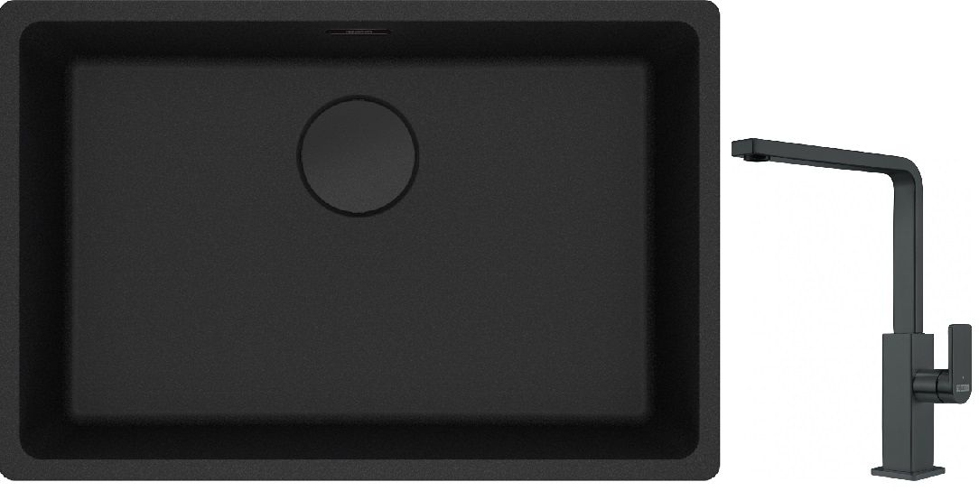Franke Maris MRG 110-62 zlewozmywak 62x40 cm Fragranite czarny mat z baterią kuchenną Mythos czarna stal szlachetna (1250697758, ...