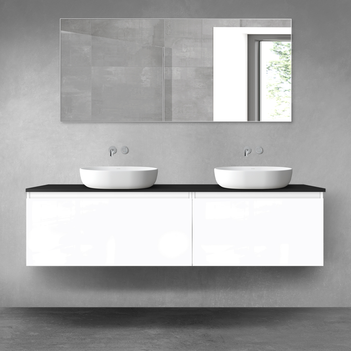 Oltens Vernal zestaw mebli łazienkowych 180 cm z blatem biały połysk/czarny mat 68587000 - Wysyłka w 24h