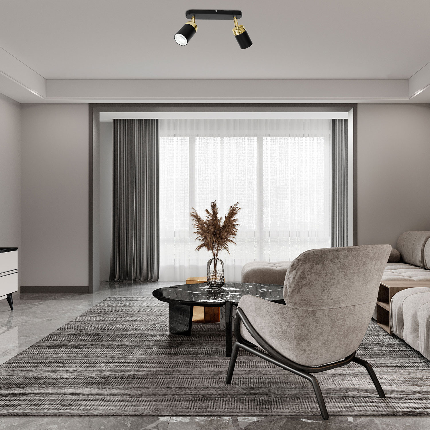 Luminex Reno lampa podsufitowa 2x8W czarny/złoty 5164