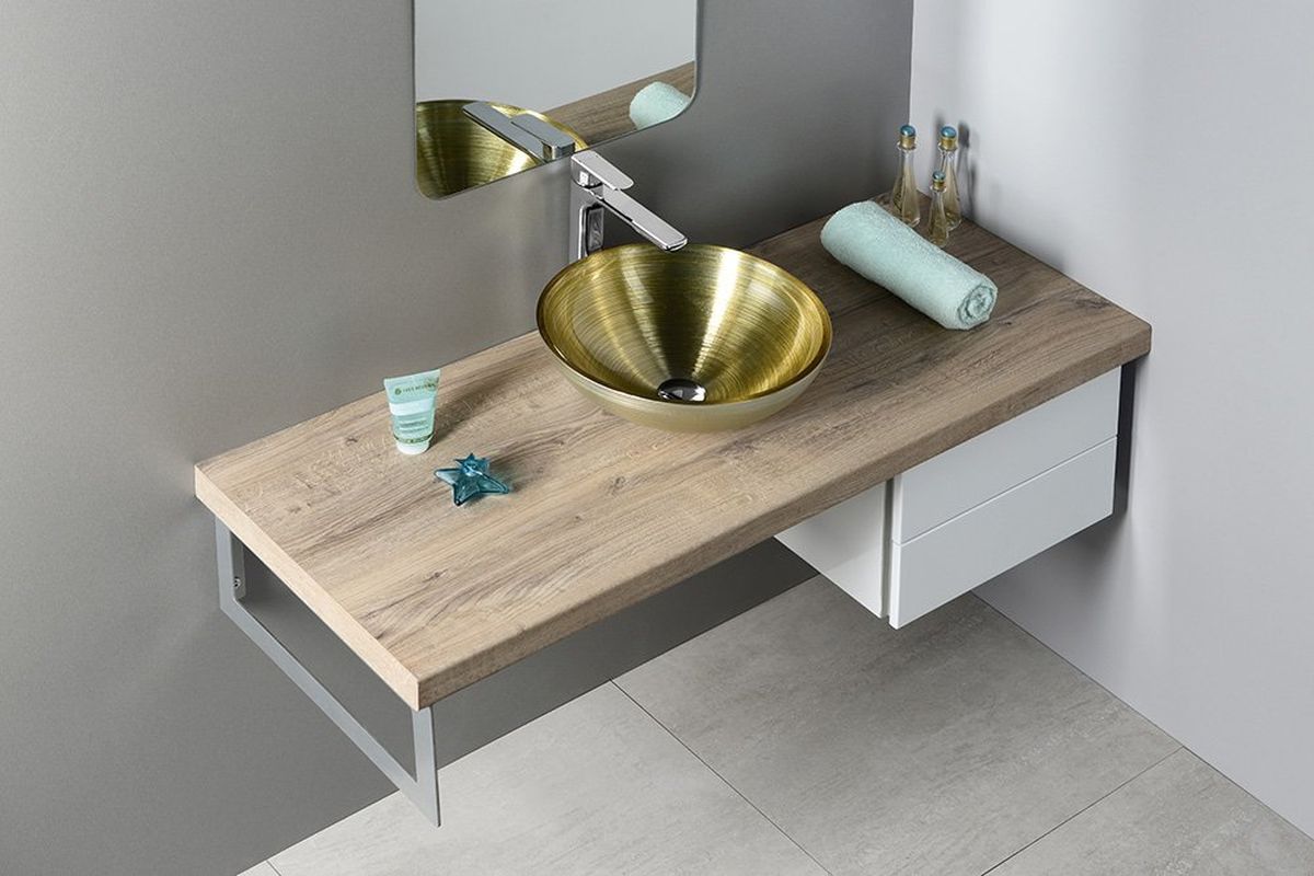 Sapho Murano Soft Brown umywalka 40 cm nablatowa okrągła beżowy/złoty AL5318-67