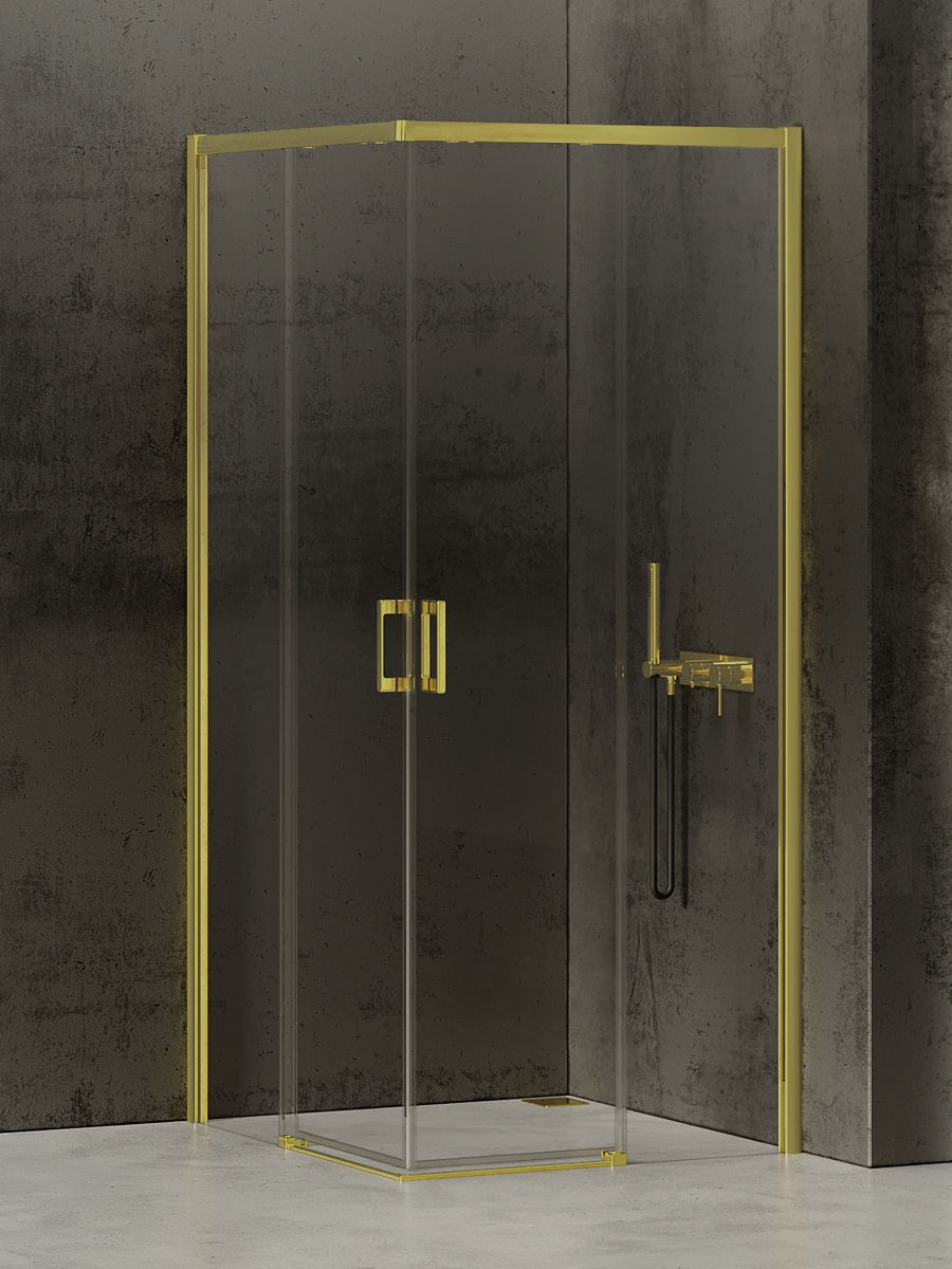 New Trendy Prime Light Gold kabina prysznicowa 100x100 cm kwadratowa złoty/szkło przezroczyste D-0420A/D-0421A