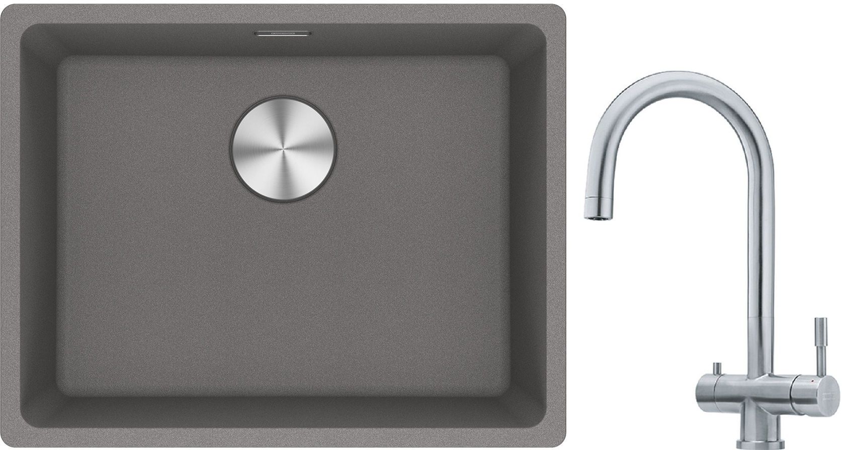 Franke Maris MRG 110-52 zlewozmywak 55x43 cm Fragranite kamienny szary z baterią kuchenną Eos stal szlachetna (1250687254, 1200179979)