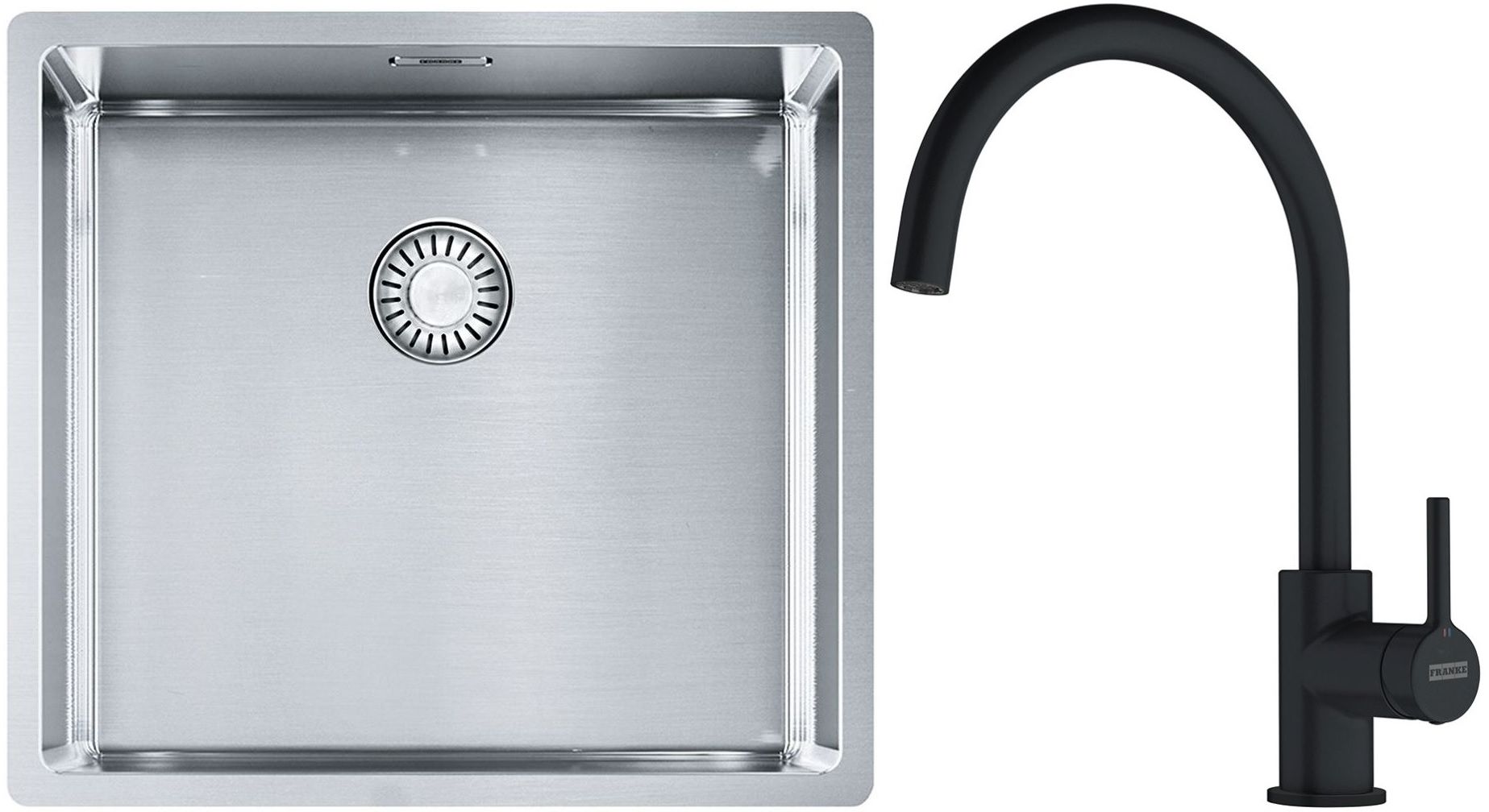 Franke Box BXX 210/110-45 zlewozmywak 49x45 cm stalowy z baterią kuchenną Lina czarny mat (1270453655, 1150626019)