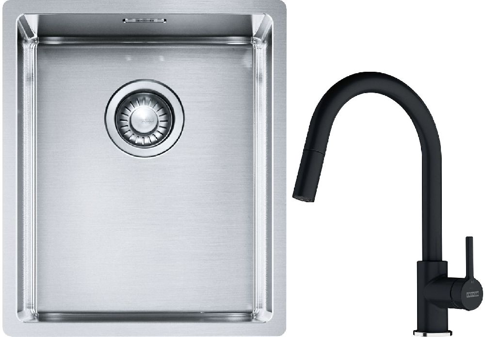 Franke Box BXX 210/110-34 zlewozmywak 38x45 cm stalowy z baterią kuchenną Lina onyx (1270453653, 1150626055)