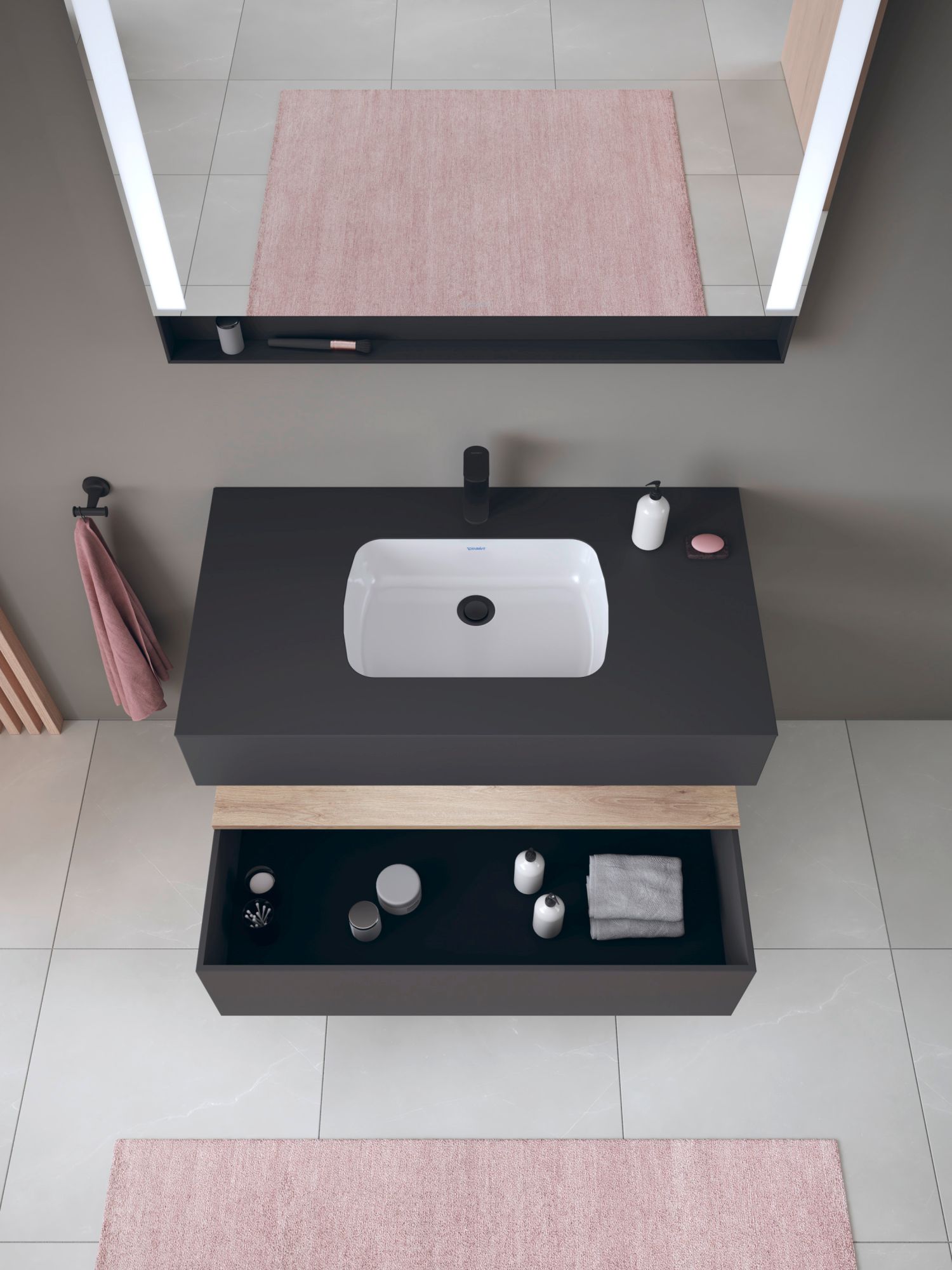 Duravit Qatego umywalka z szafką 100 cm zestaw meblowy grafit mat/dąb QA4786055490010