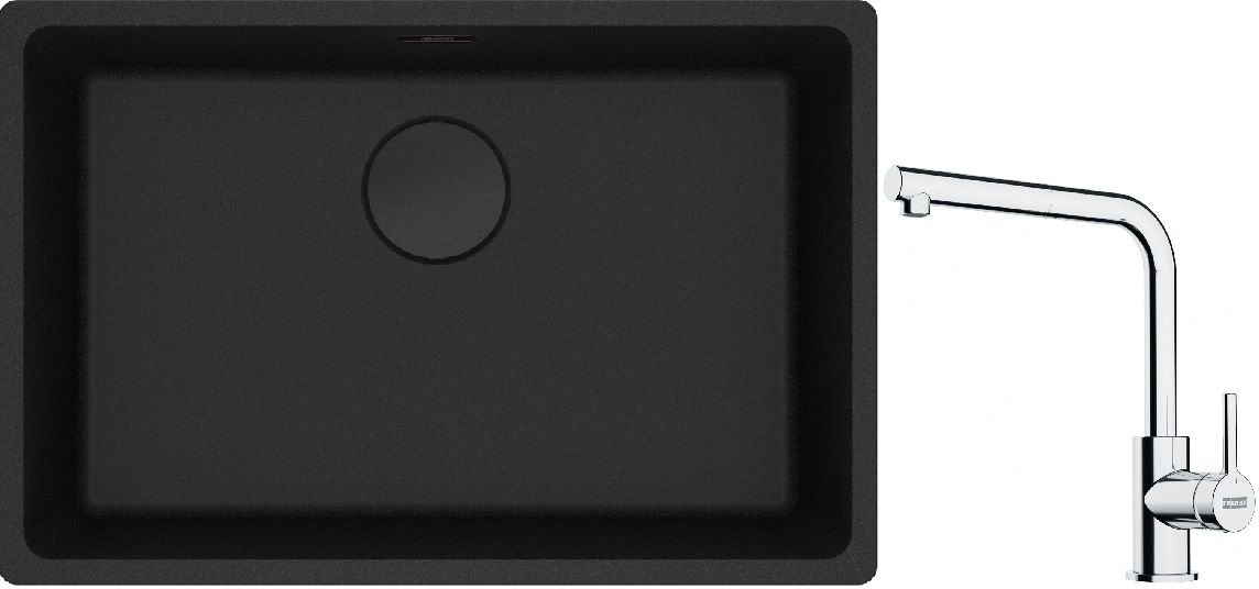 Franke Maris MRG 110-62 zlewozmywak 62x40 cm Fragranite czarny mat z baterią kuchenną Lina chrom (1250697758, 1150712420)