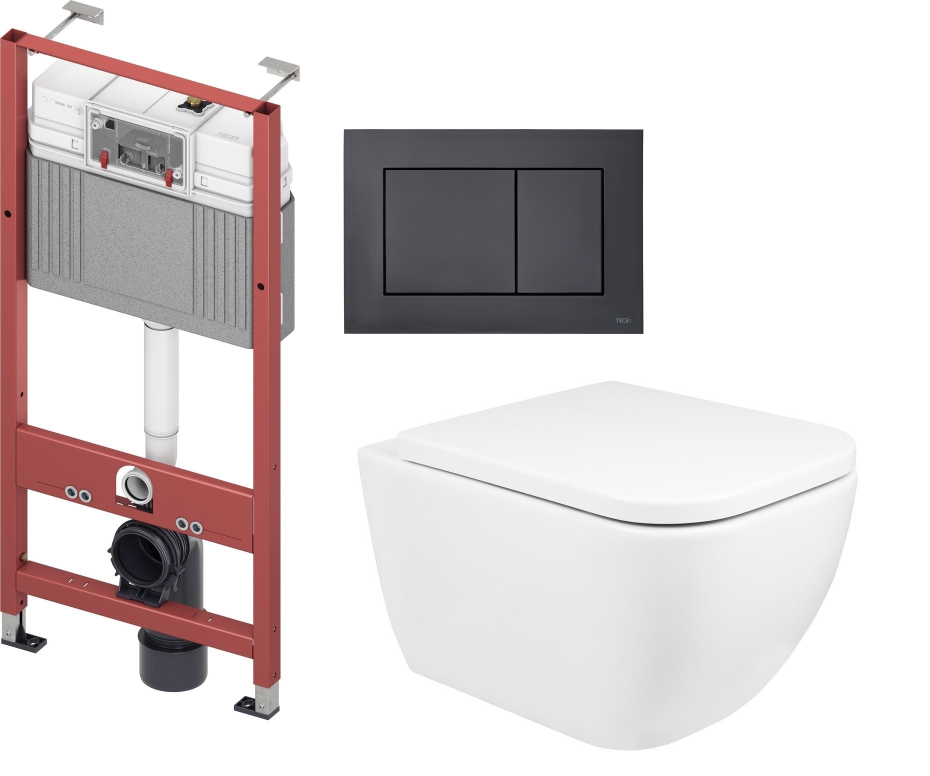 Zestaw Oltens Vernal miska WC wisząca z deską wolnoopadającą i stelaż podtynkowy Tece Base z przyciskiem Now biały/czarny mat ... - Wysyłka w 24h