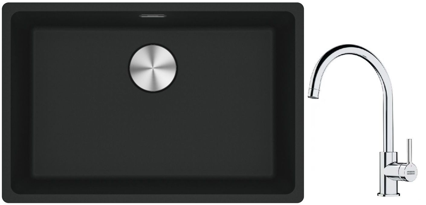 Franke Maris MRG 110-62 zlewozmywak 62x40 cm Fragranite czarny mat z baterią kuchenną Lina chrom (1250687256, 1150693228)