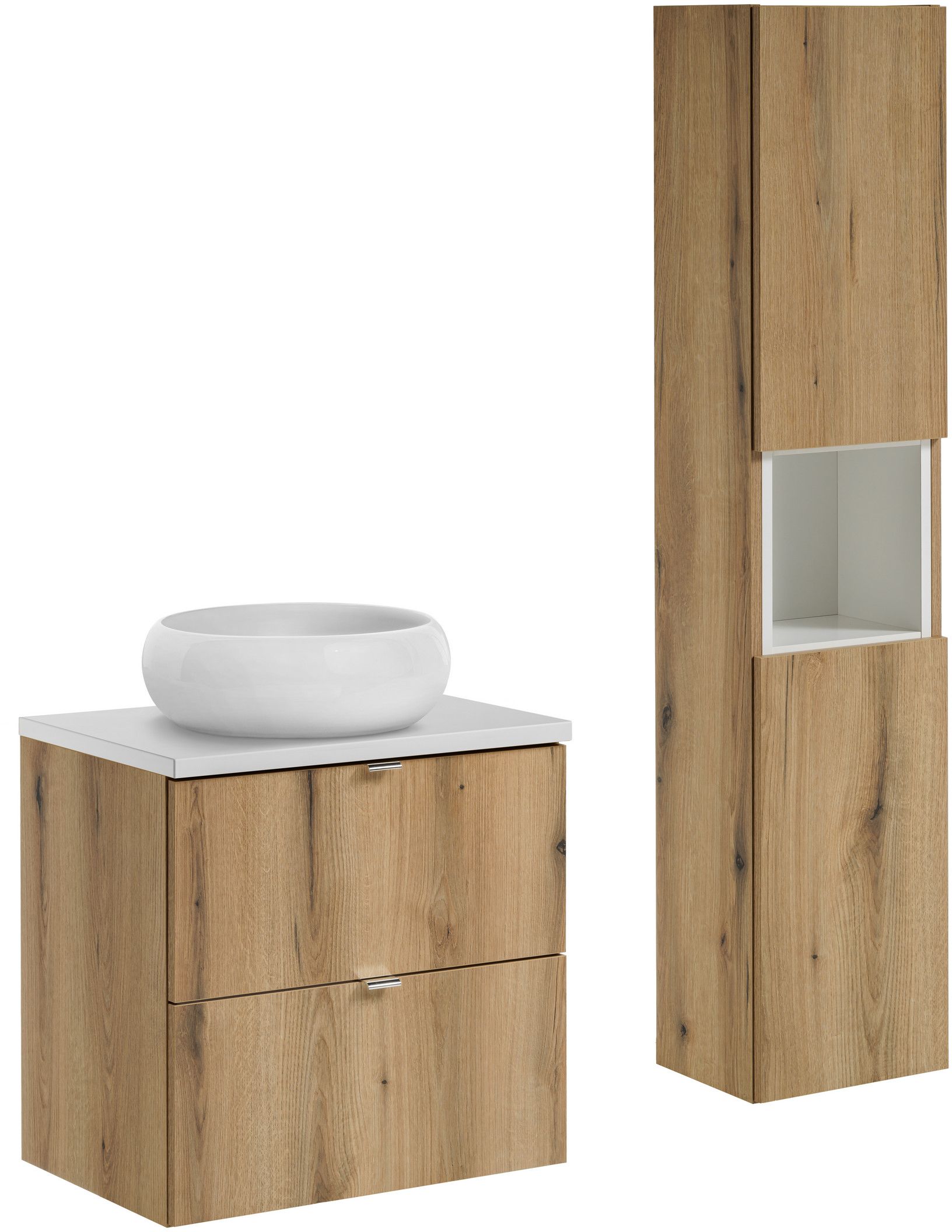 Zestaw Comad Nova Oak szafka podumywalkowa 60 cm dąb z blatem, umywalką i szafką boczną SET-NOA B WHITE 60CM S UN WIKI SW HC