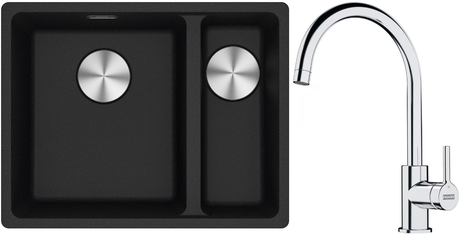 Franke Maris MRG 160-34-15SBR zlewozmywak 52x40 cm Fragranite onyx z baterią kuchenną Lina chrom (1250687265, 1150693228)