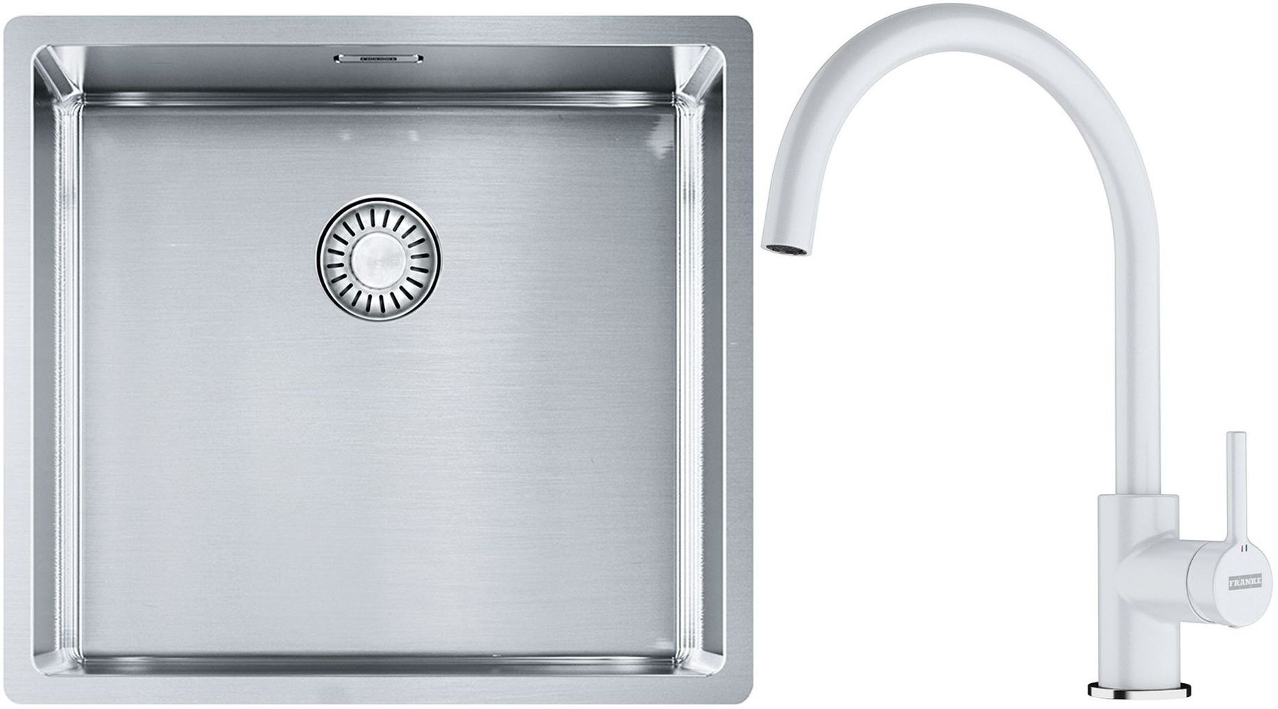 Franke Box BXX 210/110-45 zlewozmywak 49x45 cm stalowy z baterią kuchenną Lina biały polarny (1270453655, 1150626024)