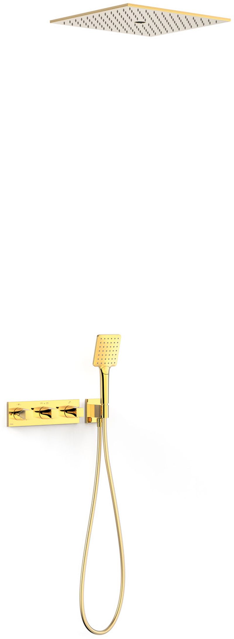 Tres B-System zestaw prysznicowy podtynkowy termostatyczny z deszczownicą złoty połysk 30725306OR