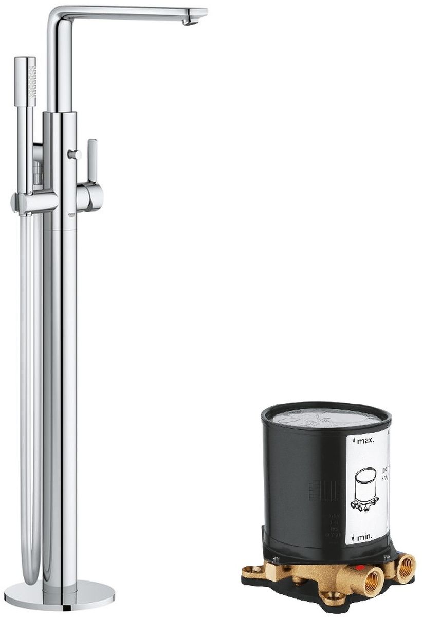 Zestaw Grohe Lineare bateria wannowo-prysznicowa wolnostojąca kompletna chrom (23792001, 45984001)