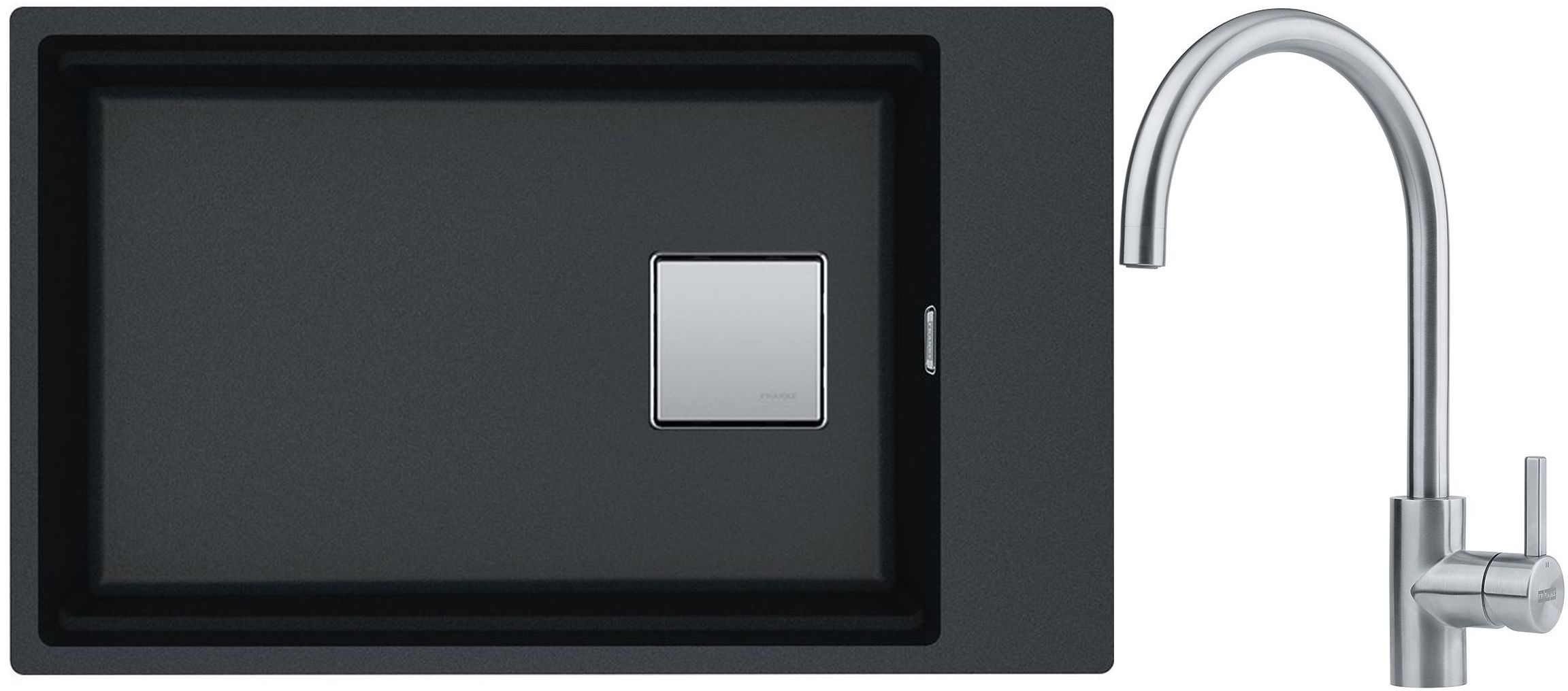 Franke Kanon KNG 110-62 zlewozmywak 62x42 cm Fragranite onyx z baterią kuchenną Eos Neo stal szlachetna (1250528620, 1150590044)