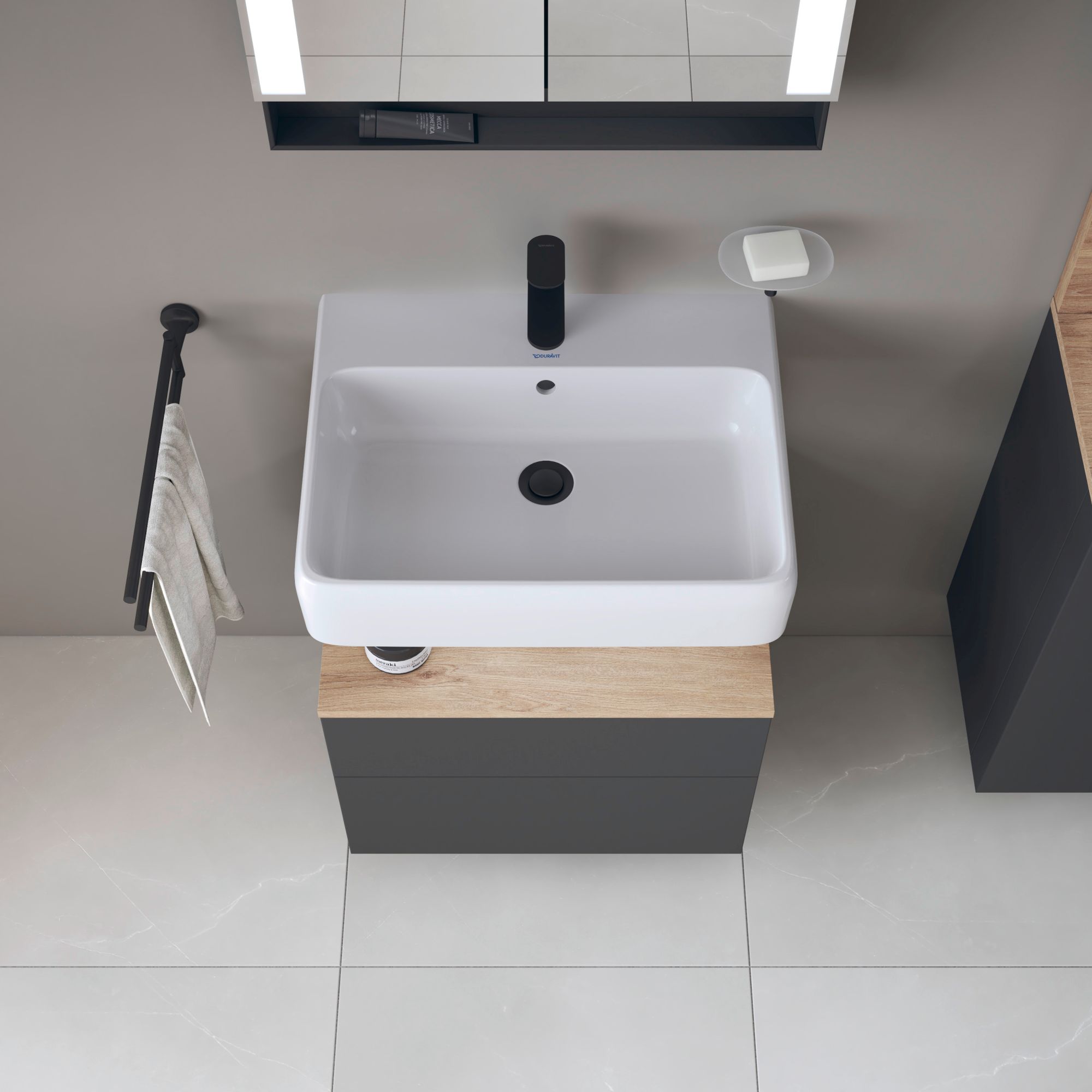 Duravit Qatego szafka 60 cm podumywalkowa wisząca grafit mat/dąb QA4393055490010