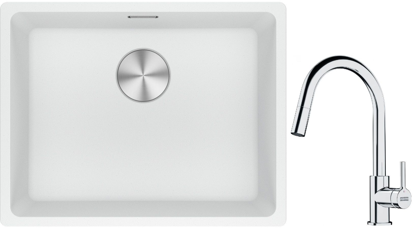 Franke Maris MRG 110-52 zlewozmywak 52x40 cm Fragranite biały polarny z baterią kuchenną Lina chrom (1250687255, 1150693229) - Wysyłka w 24h