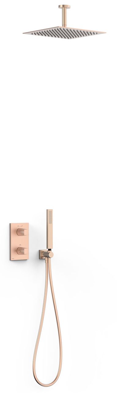 Tres Therm-Box zestaw prysznicowy podtynkowy termostatyczny z deszczownicą różowe złoto mat 24-K 21125003OPM