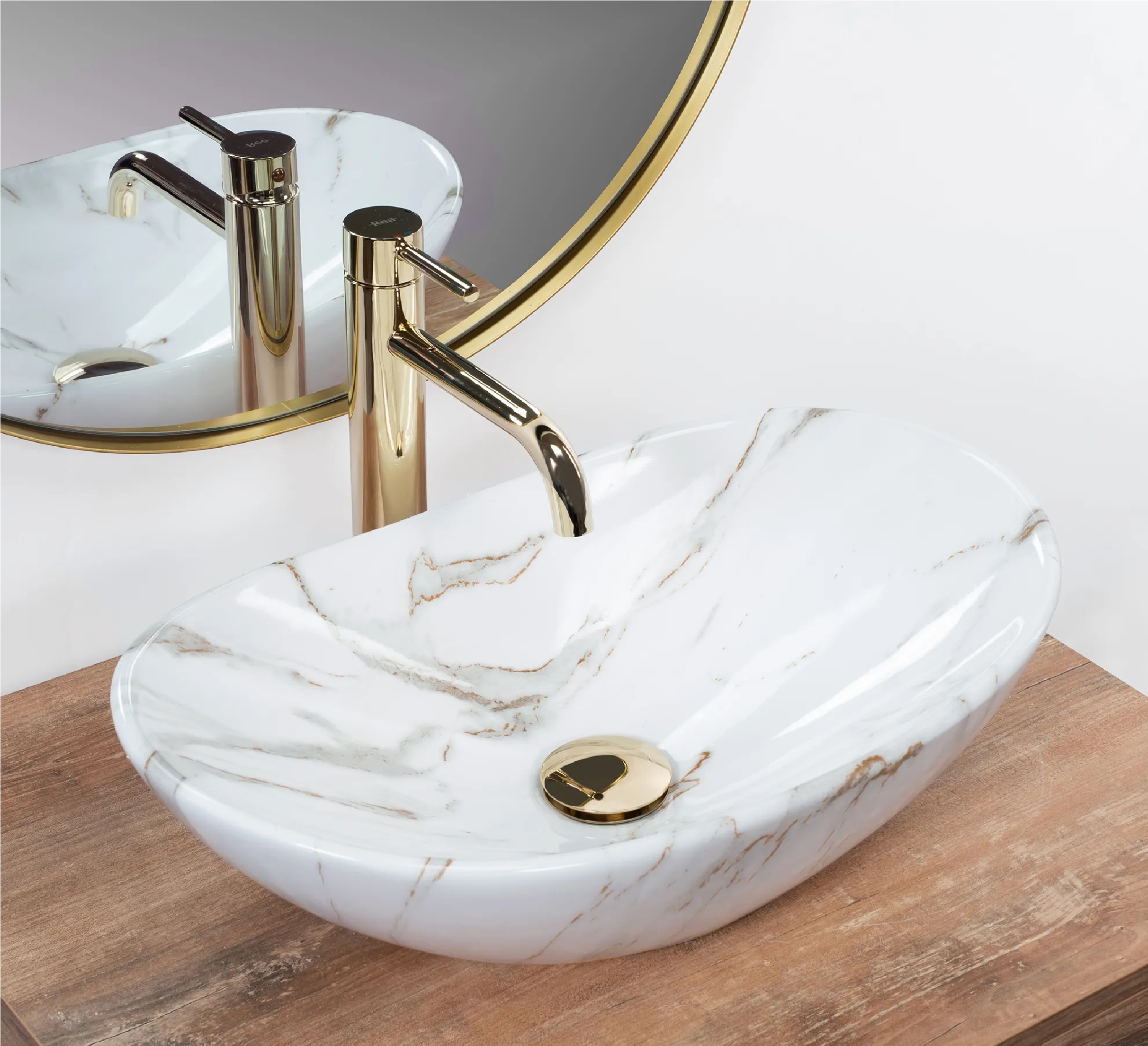 Rea Royal Mini Aiax Shiny umywalka 48x30,5 nablatowa owalna imitacja kamienia REA-U5063 - Wysyłka w 24h