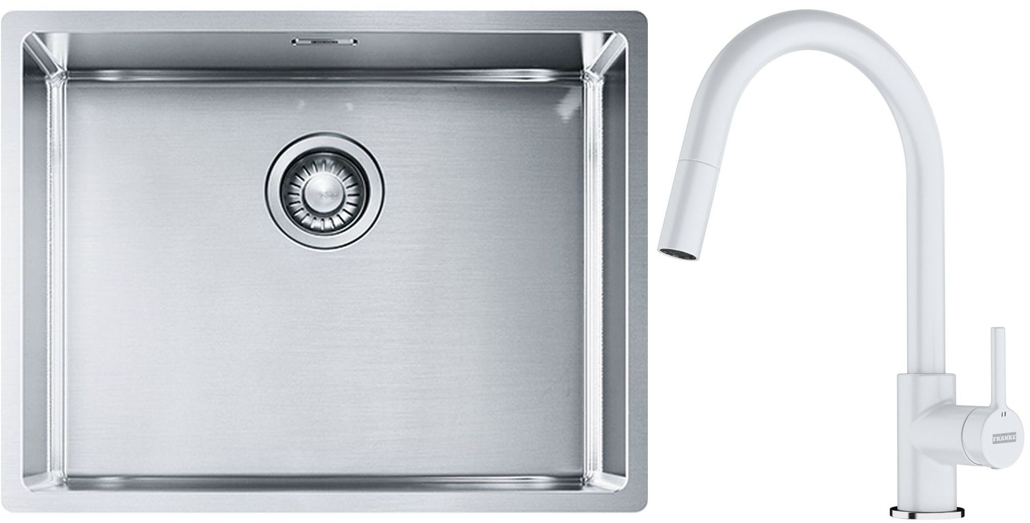 Franke Box BXX 110-54/ BXX 210-54 zlewozmywak 58x45 cm stalowy z baterią kuchenną Lina biały polarny (1270453660, 1150626081)