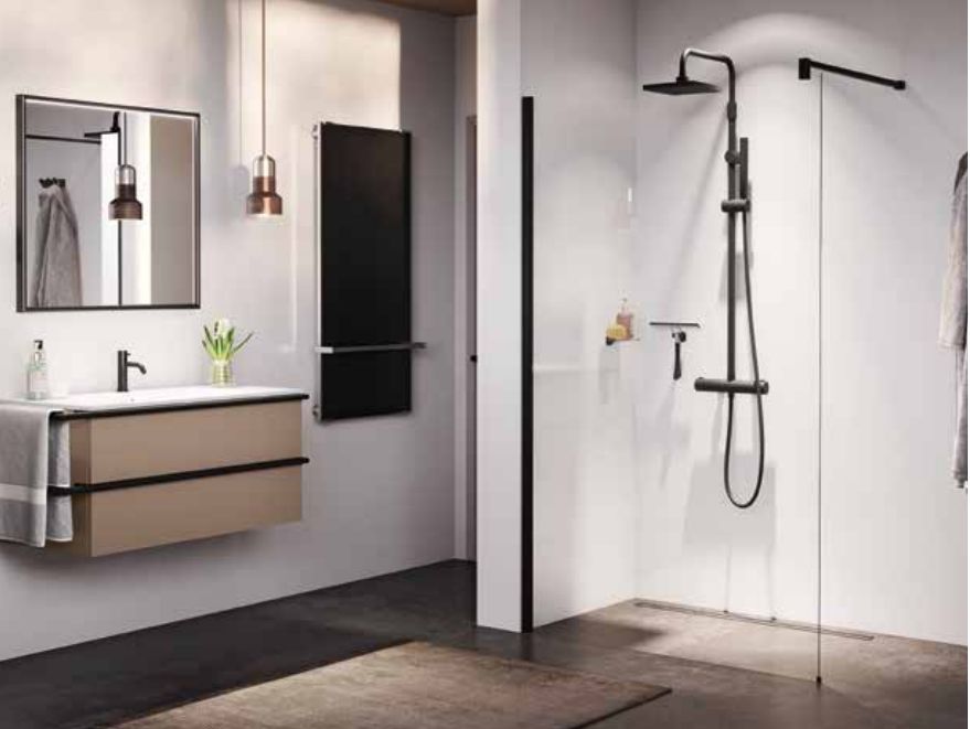 Novellini Gaida ścianka prysznicowa walk-in 140 cm czarny mat/szkło przezroczyste GIADAH140-1H