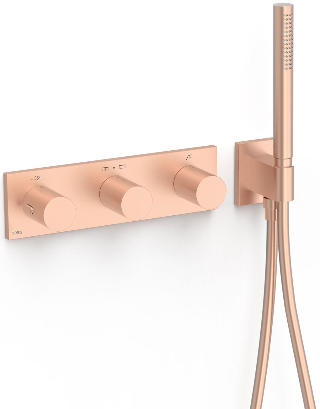 Tres B-System bateria wannowo-prysznicowa podtynkowa termostatyczna różowe złoto mat 30735301OPM