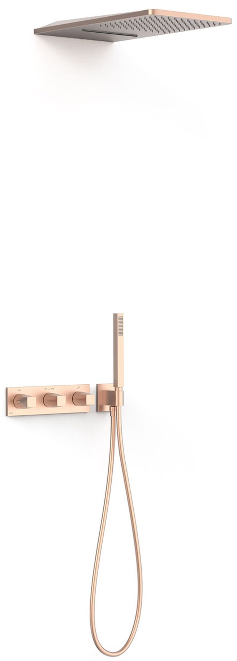 Tres B-System zestaw prysznicowy podtynkowy termostatyczny z deszczownicą różowe złoto mat 30725305OPM
