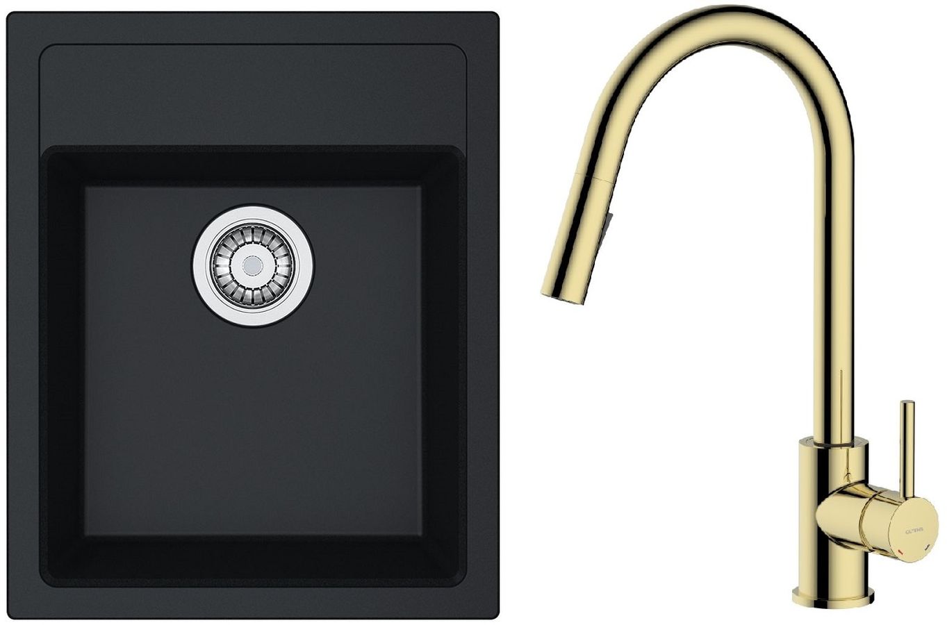 Zestaw Franke Sirius SID 610-40 zlewozmywak 43x53 cm z baterią kuchenną Oltens Litla onyx/złoty połysk (1140496104, 35204800) - Wysyłka w 24h