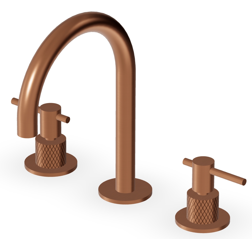 Zucchetti Helm bateria umywalkowa stojąca 3-otworowa miedź szczotkowana/radełkowanie ukośne ZHL515.XP91G3