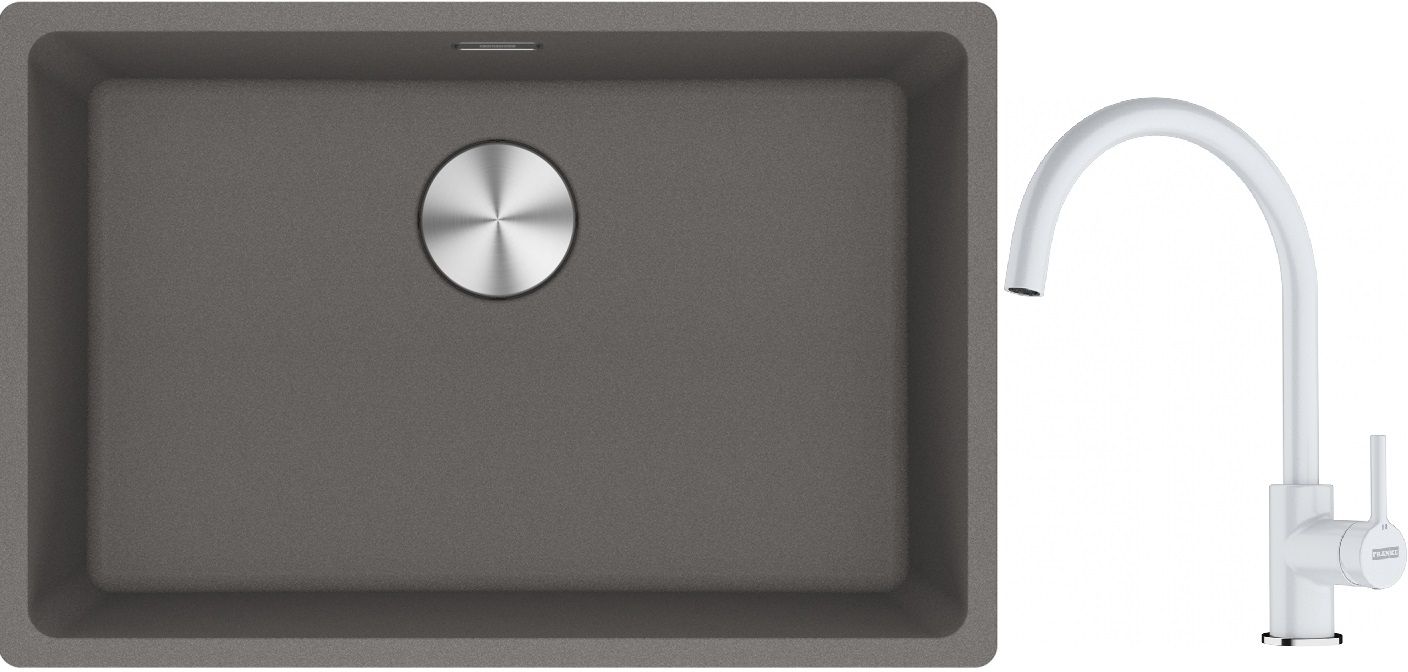 Franke Maris MRG 110-62 zlewozmywak 62x40 cm Fragranite kamienny szary z baterią kuchenną Lina biały polarny (1250687258, 1150626024)