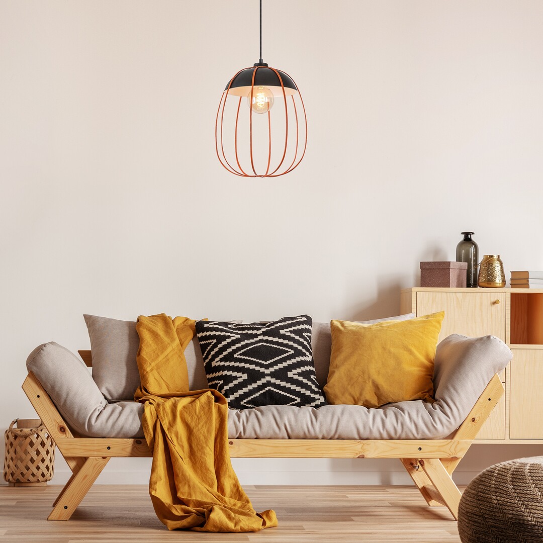 Rabalux Svens lampa wisząca 1x60W czarny mat/pomarańczowy 72034