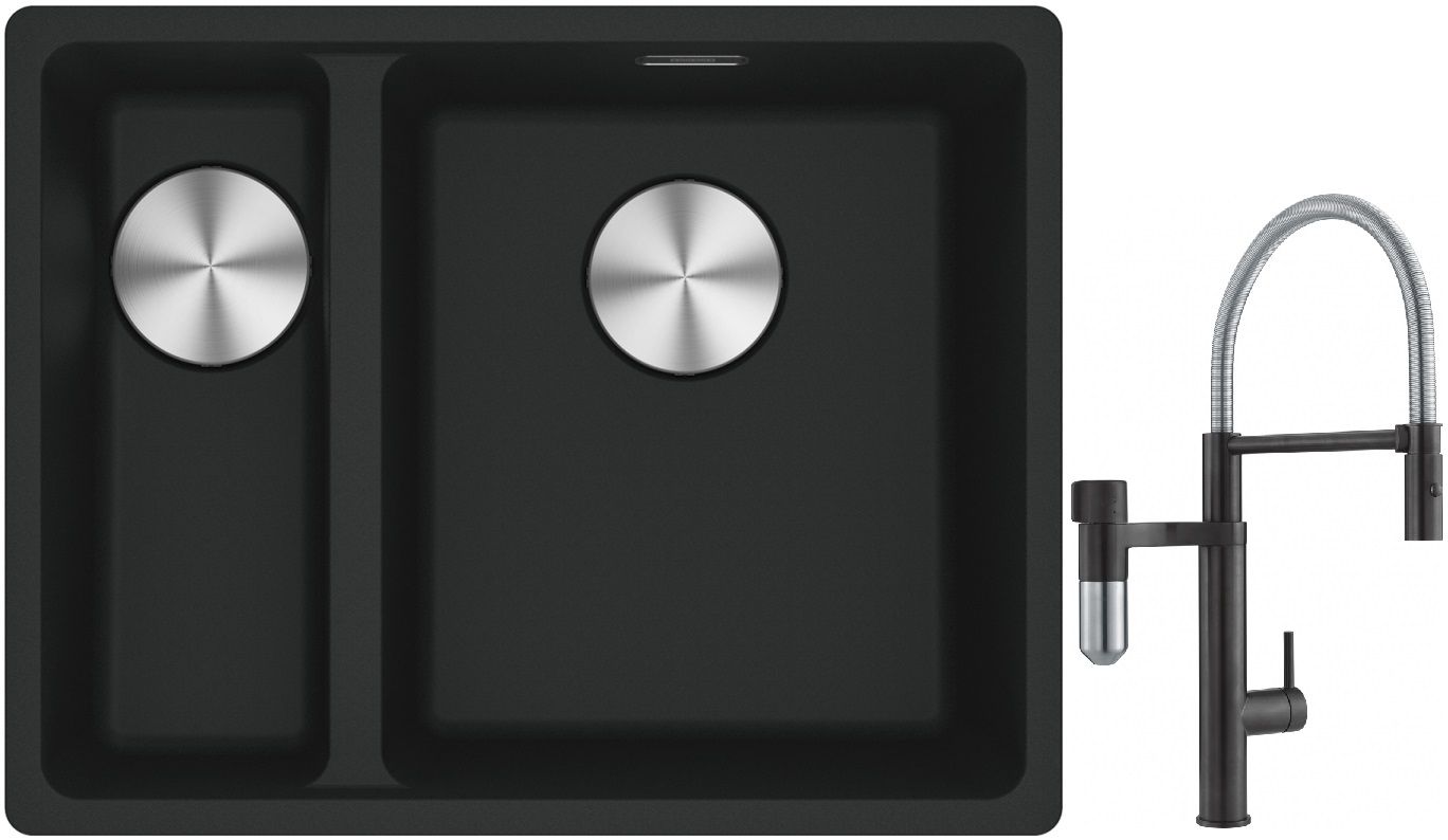 Franke Maris MRG 160-34-15SBL zlewozmywak 52x40 cm Fragranite czarny mat z baterią kuchenną Vital Semi-Pro czarny mat/stal (1250687268, ...