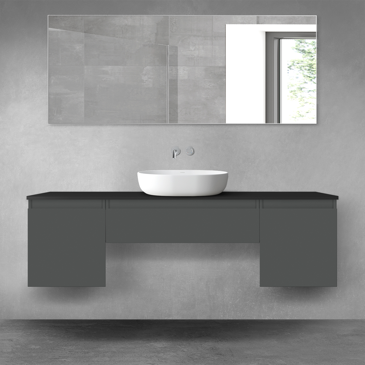 Oltens Vernal zestaw mebli łazienkowych 160 cm z blatem grafit mat/czarny mat 68394400 - Wysyłka w 24h