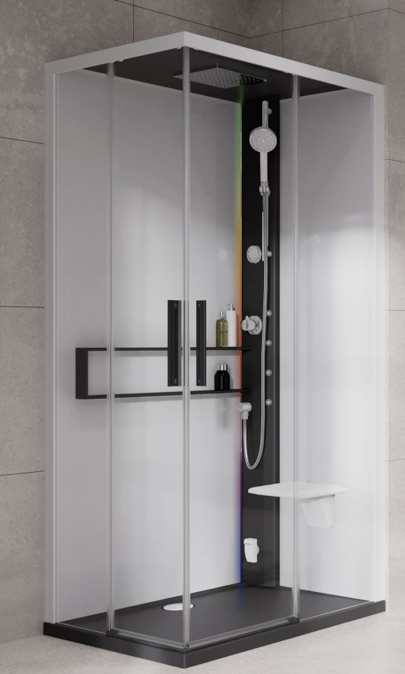 Novellini Glax 2 2.0 A kabina z hydromasażem 90x90 cm parowa z brodzikiem czarna G22A99M5-1HU