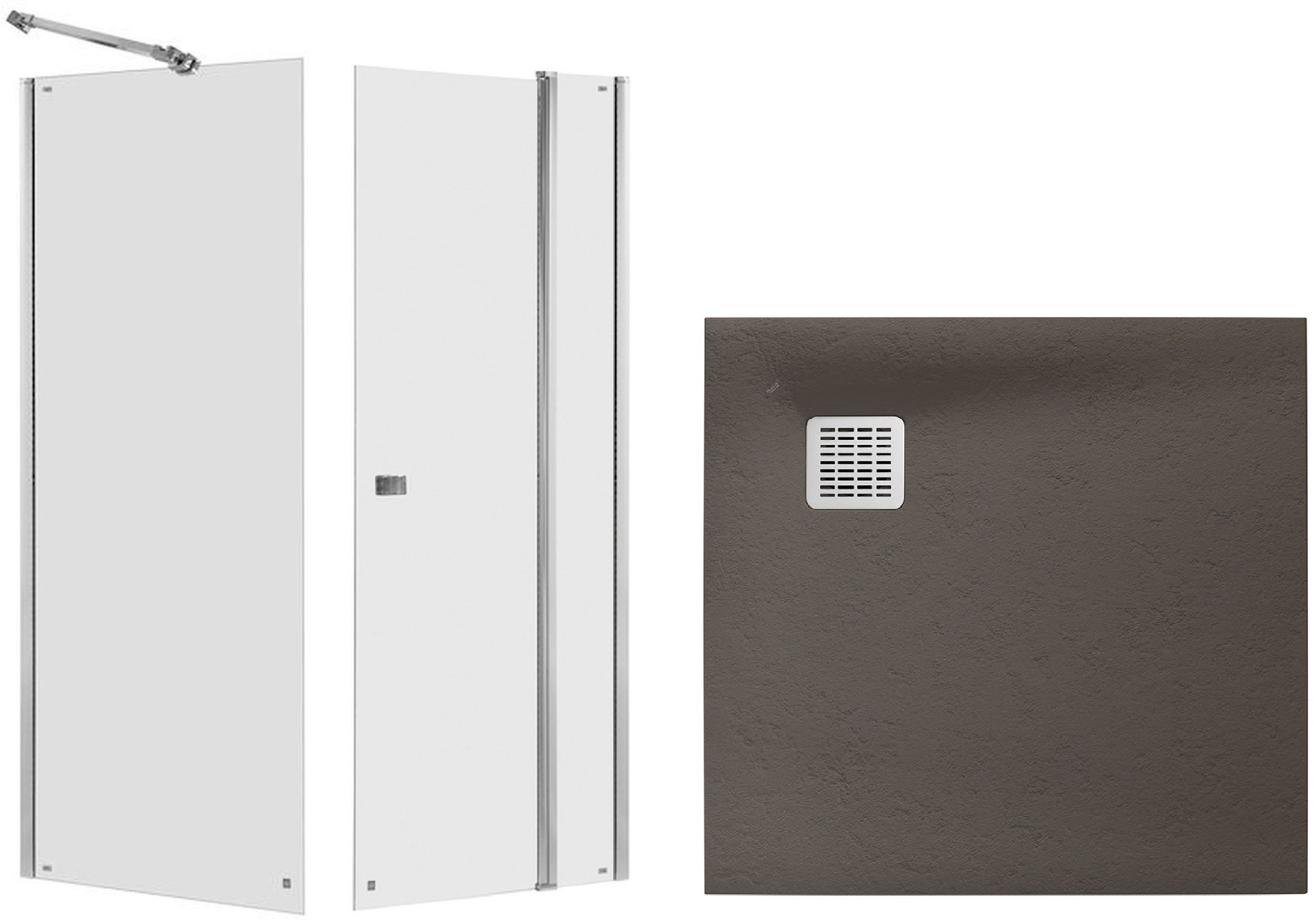 Zestaw Roca Capital kabina prysznicowa 90x90 cm kwadratowa MaxiClean z brodzikiem Terran cafe (AM4609012M, AM4409012M, AP10338438401660)