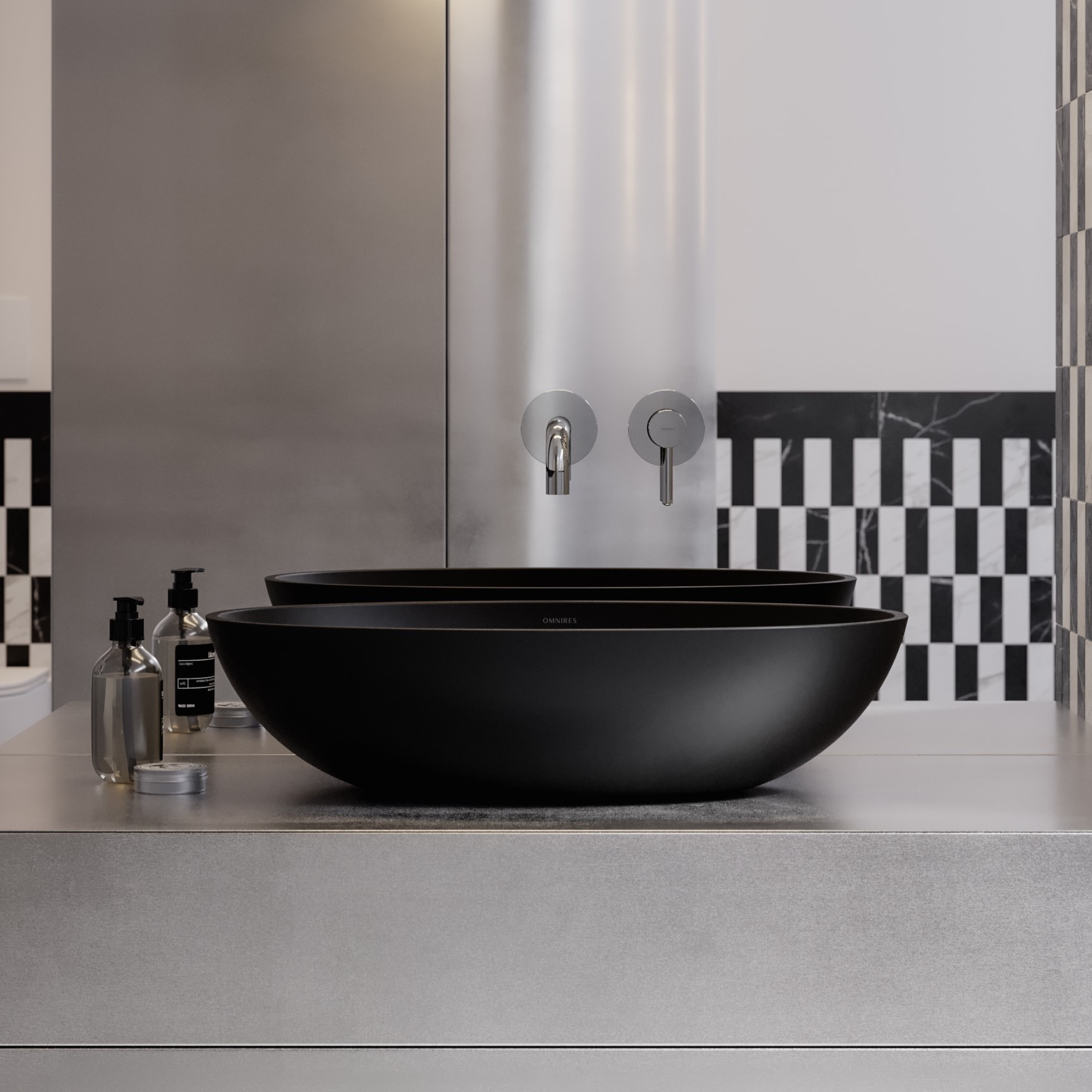 Omnires Shell M+ umywalka 60x35 cm owalna nablatowa czarna SHELLUNBLV