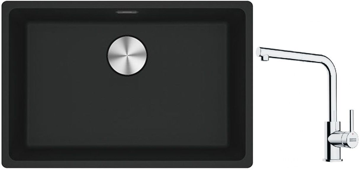 Franke Maris MRG 110-52 zlewozmywak 52x40 cm Fragranite czarny mat z baterią kuchenną Lina chrom (1250687252, 1150712420)