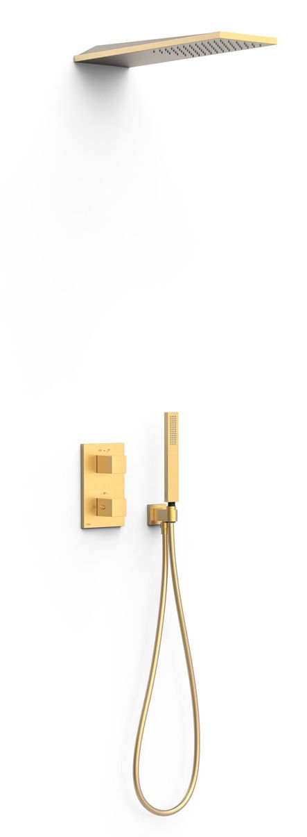 Tres Therm-Box zestaw prysznicowy podtynkowy termostatyczny z deszczownicą złoty mat 24-K 20225055OM