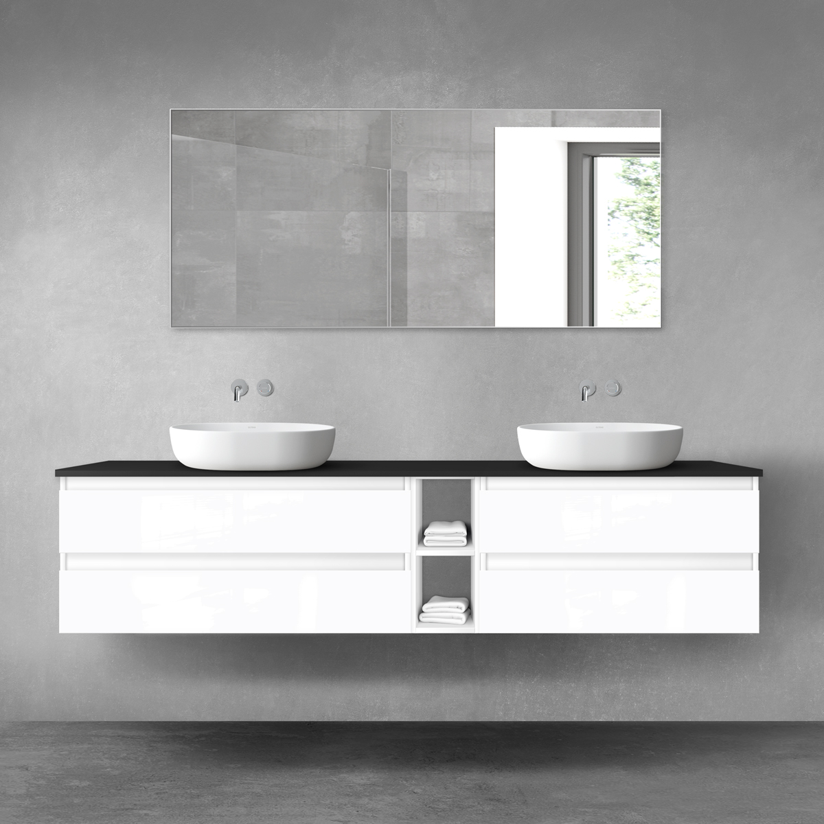 Oltens Vernal zestaw mebli łazienkowych 200 cm z blatem biały połysk/czarny mat 68644000 - Wysyłka w 24h